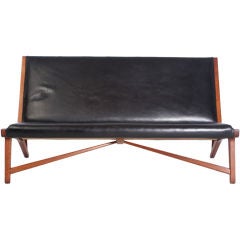 Oxhide and Oak Settee by Hans Wegner/Johannes Hansen