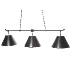 A Billiard Ceiling Fixture with 3 Hand hammered Shades