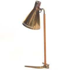 Smartly Detailed Brass and Leather Desk Lamp by Paavo Tynell