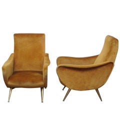 Vintage Pair of mid-century Italian chairs with splayed brass legs