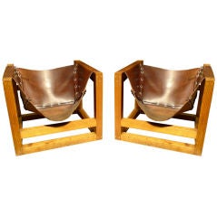 Pair of European Leather Sling Chairs