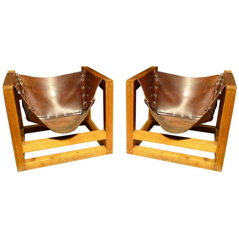 Pair of European Leather Sling Chairs