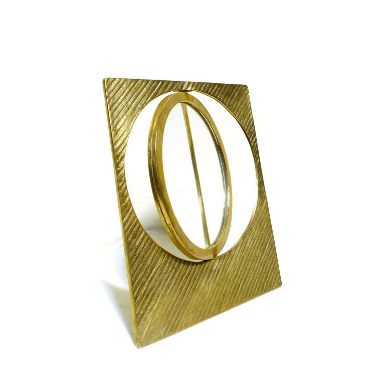French Swiveling Brass Table Mirror