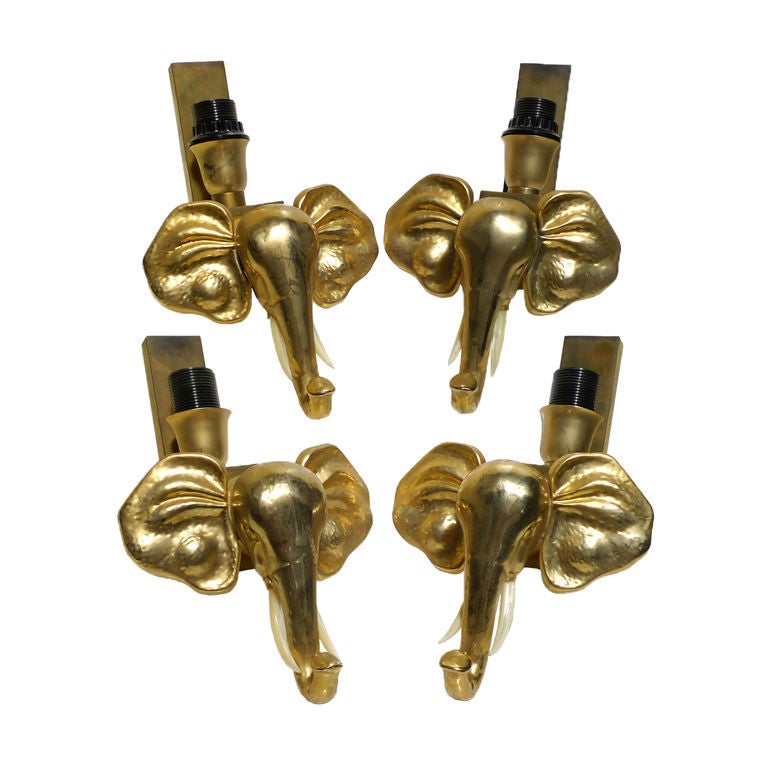 Four Brass Elephant Sconces