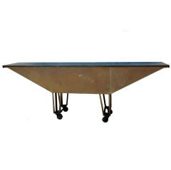 Mid-Century Steel ConsoleTable on Wheels
