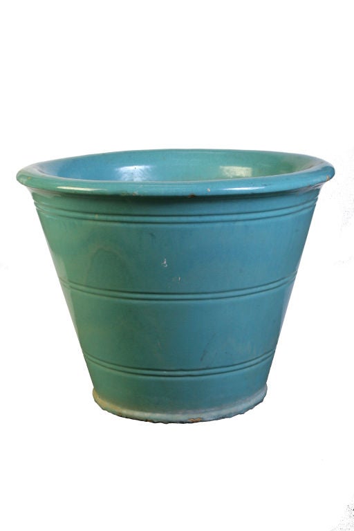 Collection of Turquoise colored glazed terra cotta Gladding McBean Planters from California 1930's