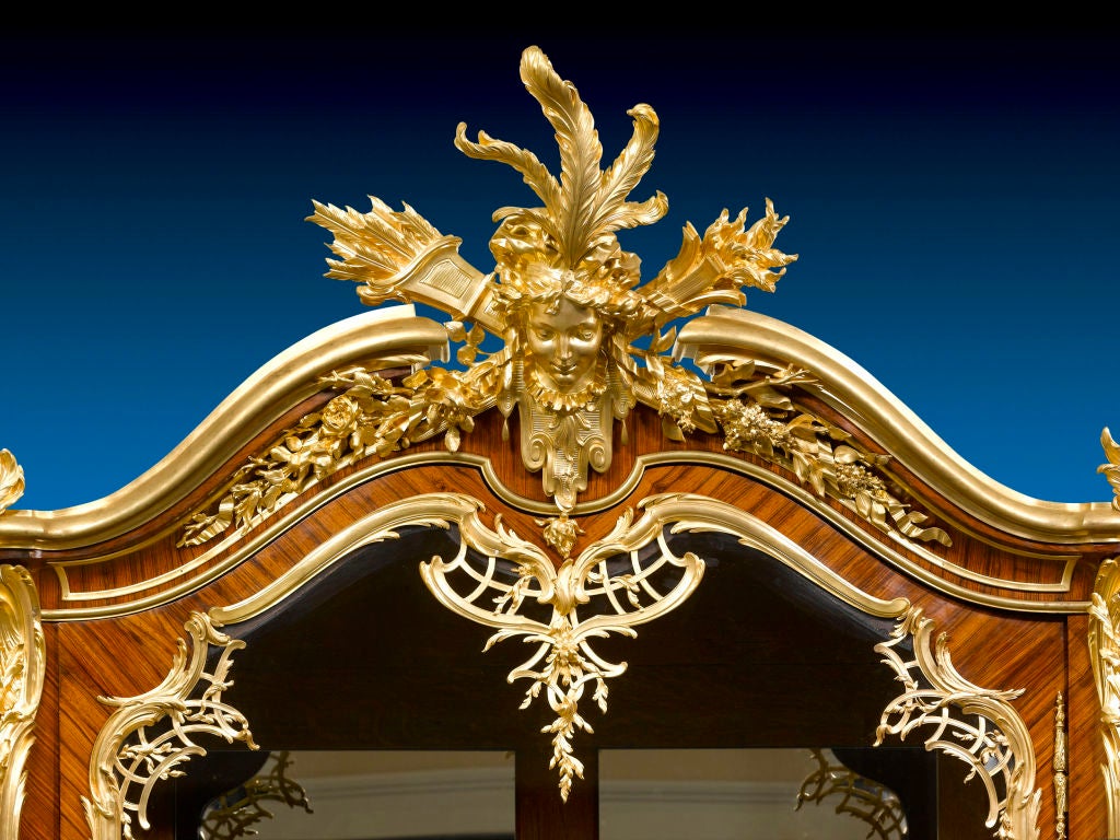 A monumental and rare breakfront vitrine by renowned French ébéniste François Linke, featuring ormolu mounts designed by Parisian sculptor Léon Messagé. <br />
<br />
“M. (F.) Linke's work was original in the true sense of the word, and as such