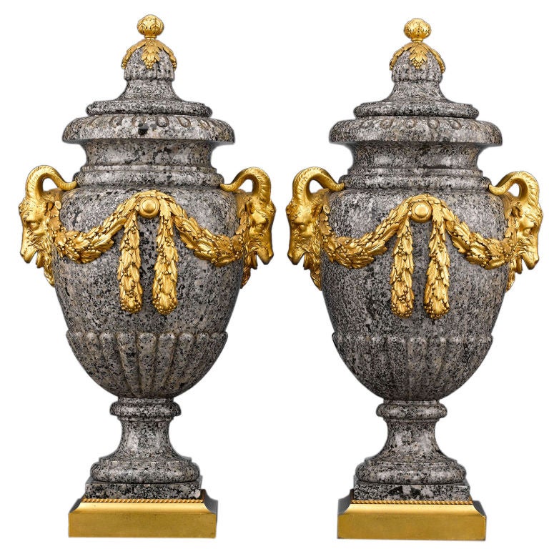 Henri Dasson Marble and Bronze Urns