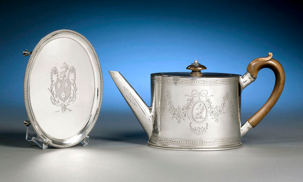 English Hester Bateman Silver Teapot and Tray