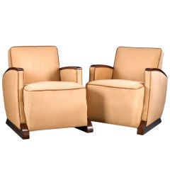 Pair of Art Deco Suede Arm Chairs