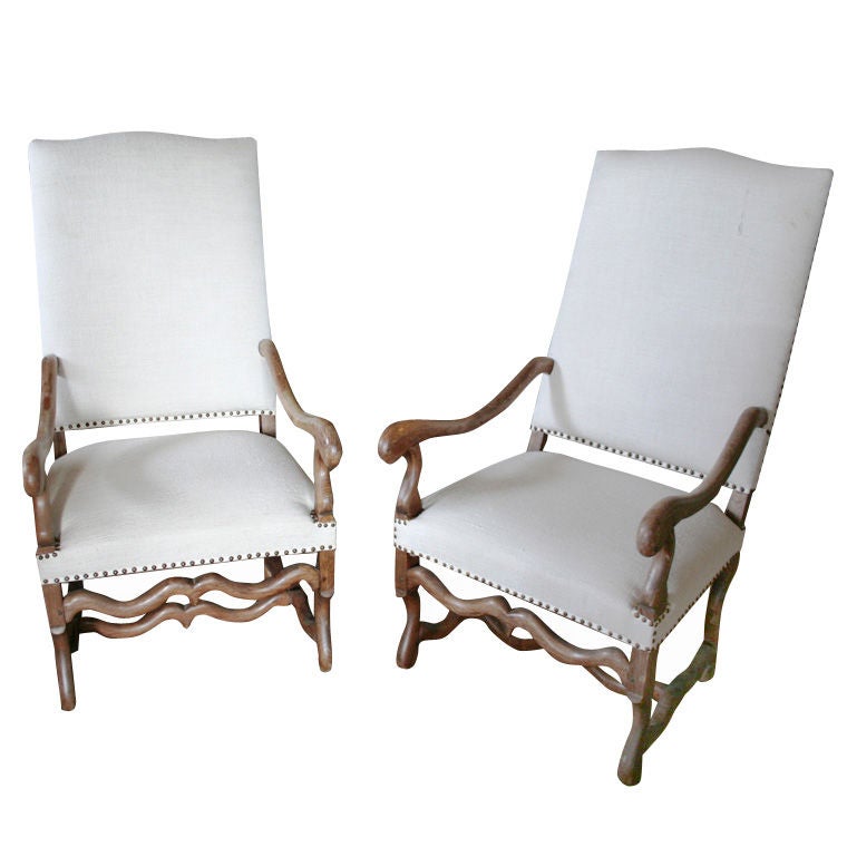 Pair of 18th c. Os De Mouton Arm Chairs For Sale