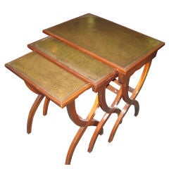 Nest Of 3 English Leather Top Tables