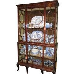 ENGLISH MAHOGANY CHIPPENDALE STYLE DOUBLE CHINA/DISPLAY CABINET