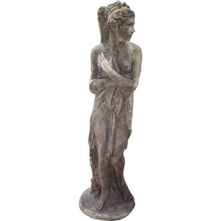 ENGLISH GARDEN STATUE OF A SCANTILY CLAD MAIDEN at 1stDibs