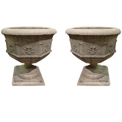 PAIR OF ENGLISH HEXAGONAL NEOCLASSICAL GARDEN URNS/PLANTERS