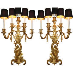 PAIR OF FRENCH LOUIS XV1  ORMOLU CANDELABRA LAMPS
