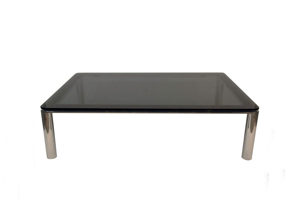 Stainless Steel Coffee Table by Pace with Black Glass Stainless 1960s