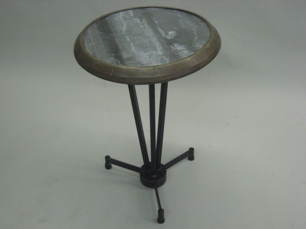 Two French, Mid Century Modern Industrial Steel and Zinc Cafe Tables