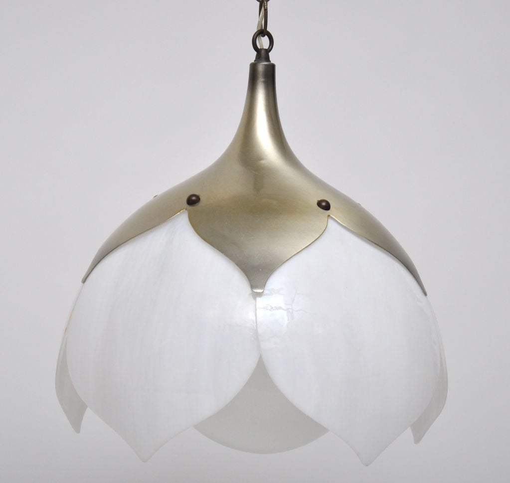 Brass And White Glass Flower Petal Pendant Light Circa 1960s at 1stDibs
