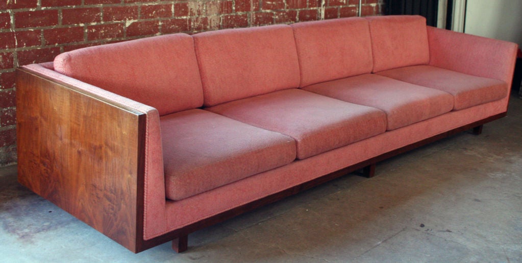 Massive Four Seat Walnut Sided Sofa by Milo Baughman at 1stDibs