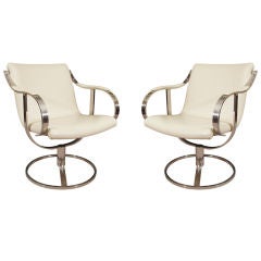 Pair of Warren Platner Mid Century Chrome and Leather Chairs