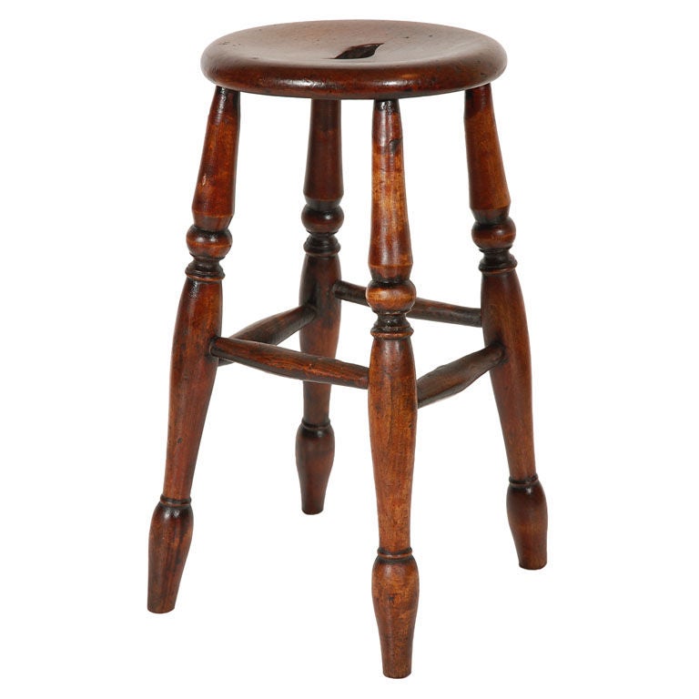 18th Century Walnut Stool with Original Old Surface from New England