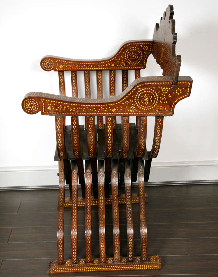 19th Century Pair Of Italian Or Spanish Moorish Style Folding Chairs, 19th C For Sale