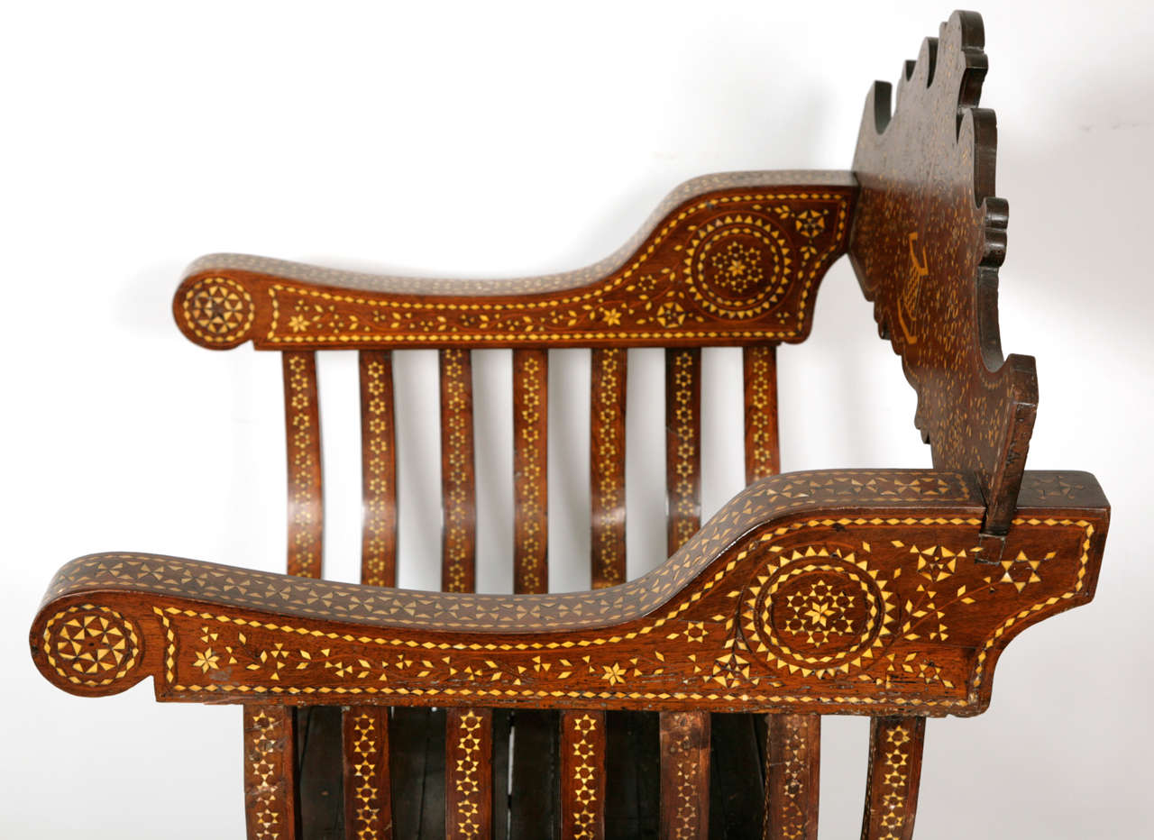 Wood Pair Of Italian Or Spanish Moorish Style Folding Chairs, 19th C For Sale