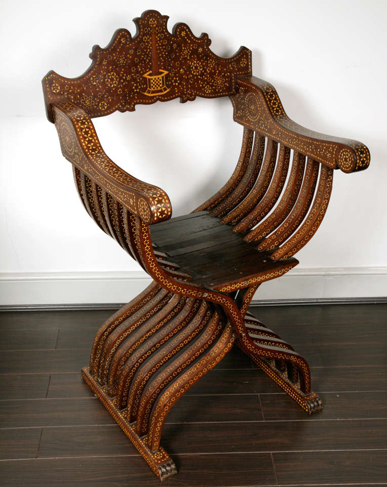 Pair Of Italian Or Spanish Moorish Style Folding Chairs, 19th C For Sale 4
