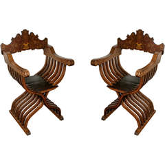 Pair Of Italian Or Spanish Moorish Style Folding Chairs, 19th C