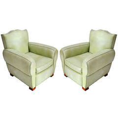 Mint Green Leather Midcentury "Mustache" Chair