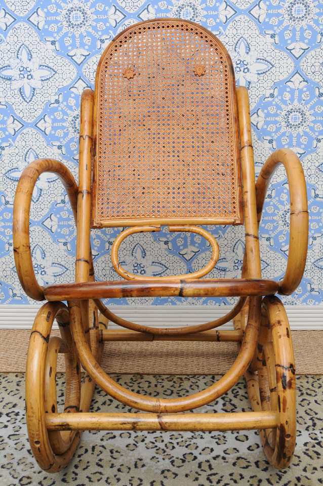 Italian Franco Albini Bamboo Style Rocking Chair