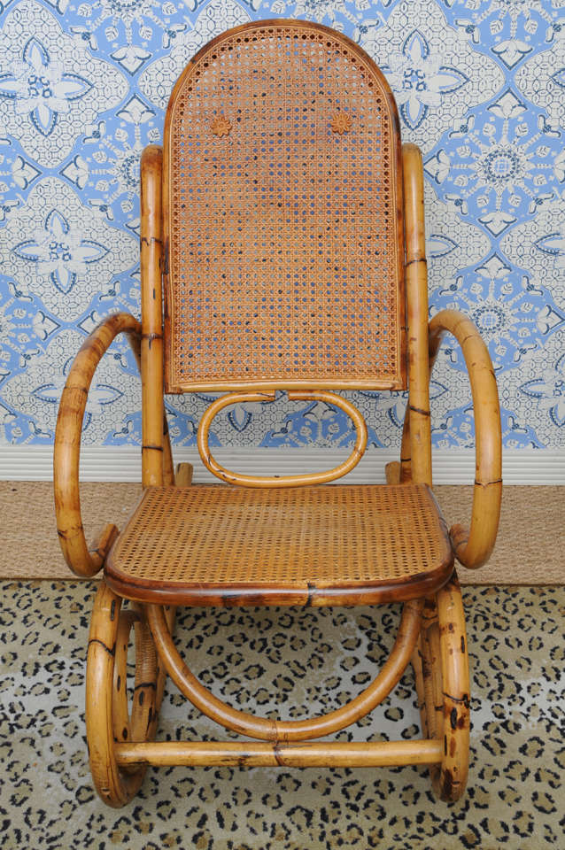 Franco Albini Bamboo Style Rocking Chair In Good Condition In West Palm Beach, FL