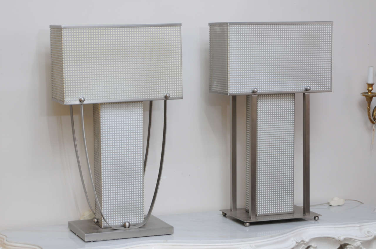 Faux Pair Matching 70's Silver Chrome Table Lamps