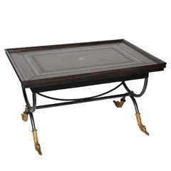 Neoclassical Leather Top Coffee Table 