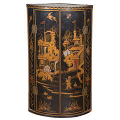 Georgian Style Black Lacquered Bow-front Corner Cabinet