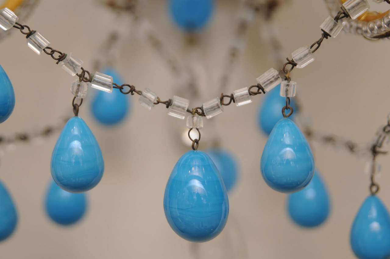 Pair of Italian Beaded Sconces with Turquoise Glass Drops 1