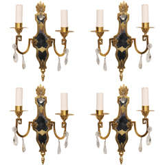 Set of 4 Caldwell Sconces of Brass and Mirror