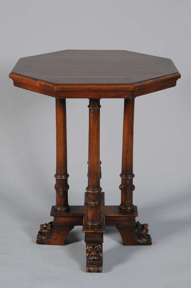 Octagonal Walnut Occasional Table with Lion's Mask Feet