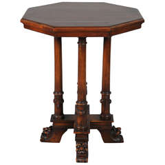 Octagonal Walnut Occasional Table with Lion's Mask Feet