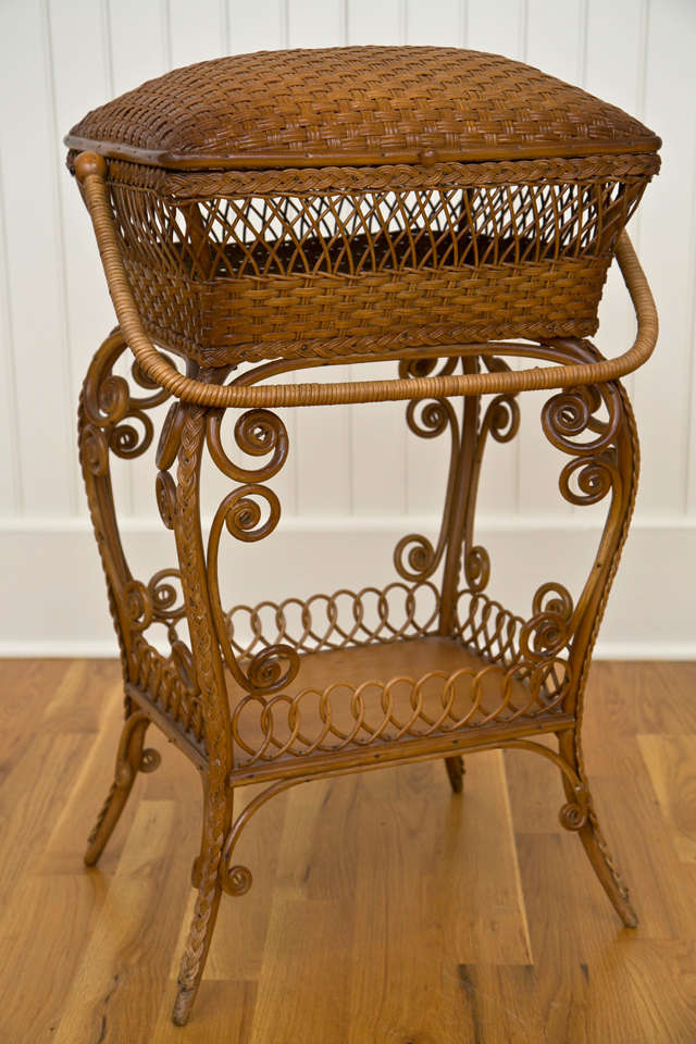 Beautiful Victorian Sewing Basket in original natural finish.