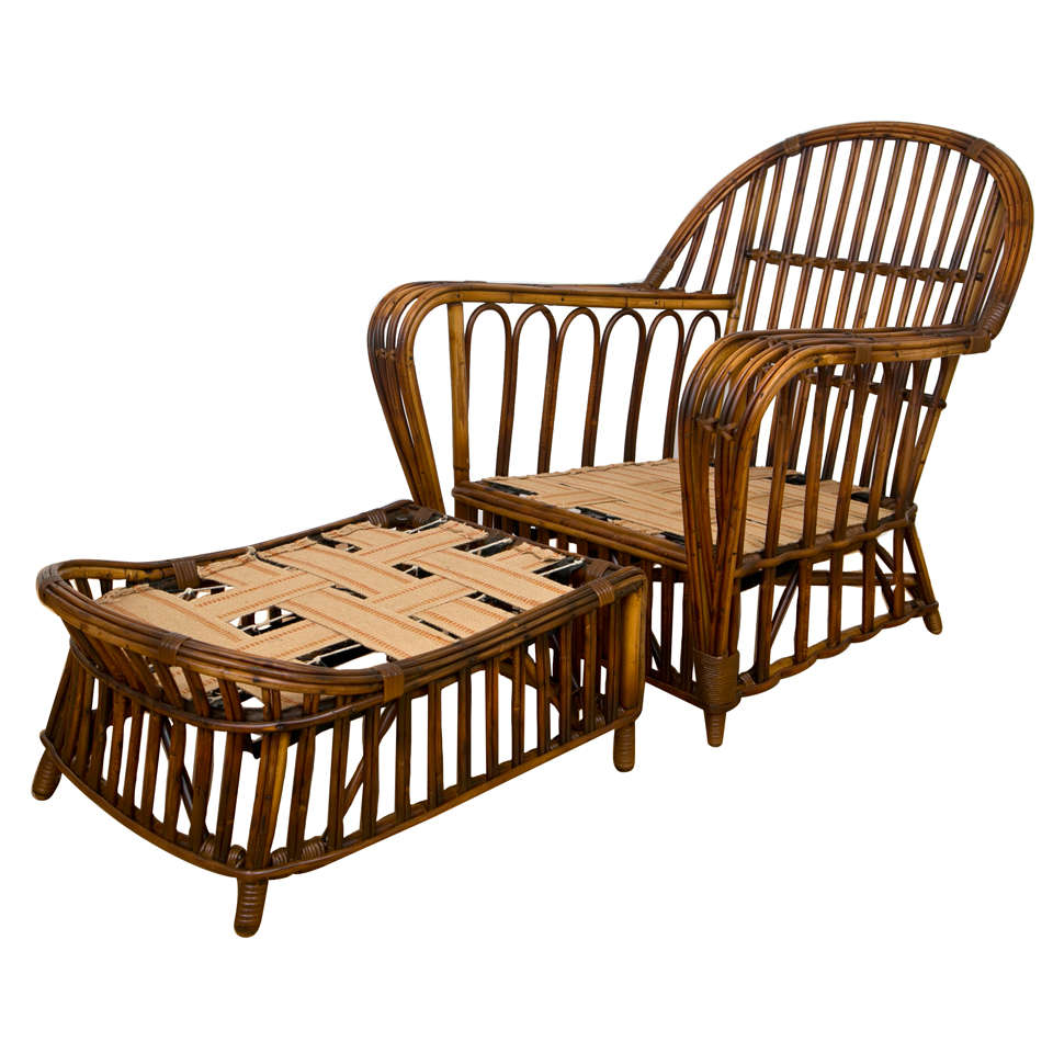 Antique Stick Wicker Chair and Ottoman at 1stDibs vintage wicker