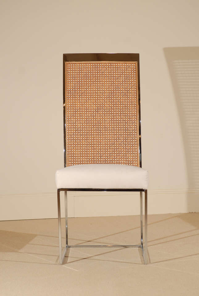 Mid-Century Modern Surviving Set of Eight (8) Milo Baughman Cane/Chrome Dining Chairs