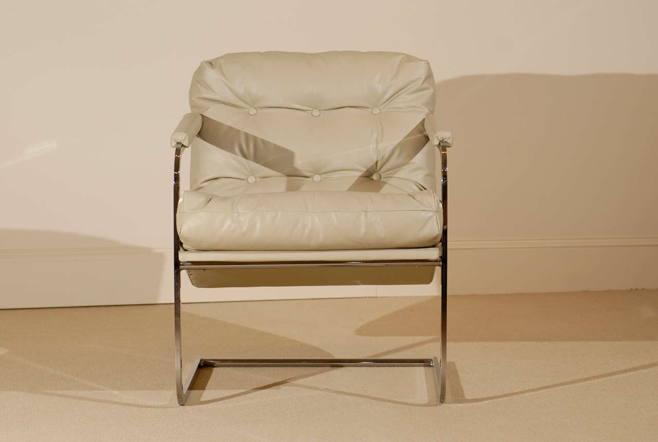 Pair of Milo Baughman Vertical Flat Bar Lounge Chairs For Sale at 1stdibs