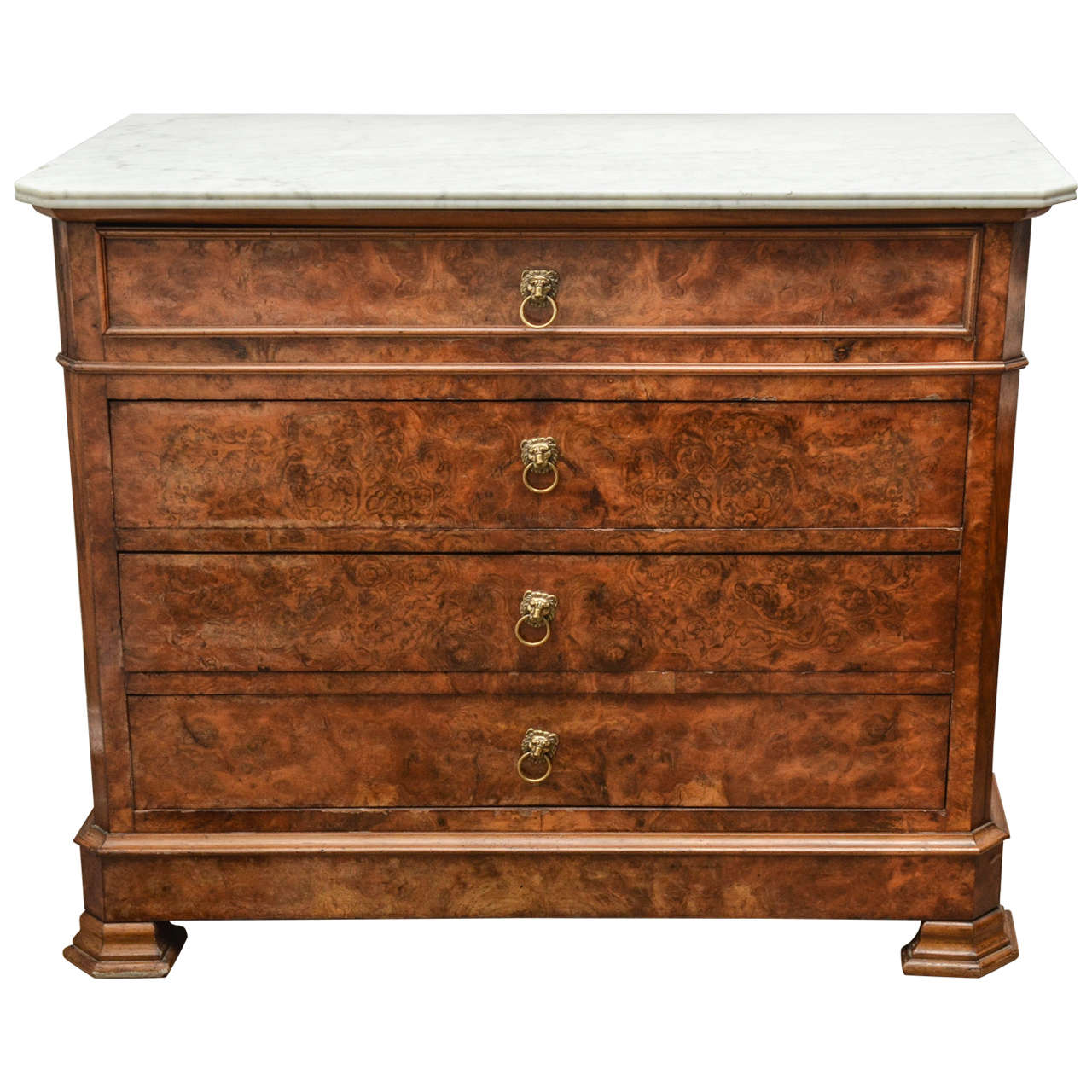 19th Century Louis Philippe Commode in Walnut with Brass Lion Pulls