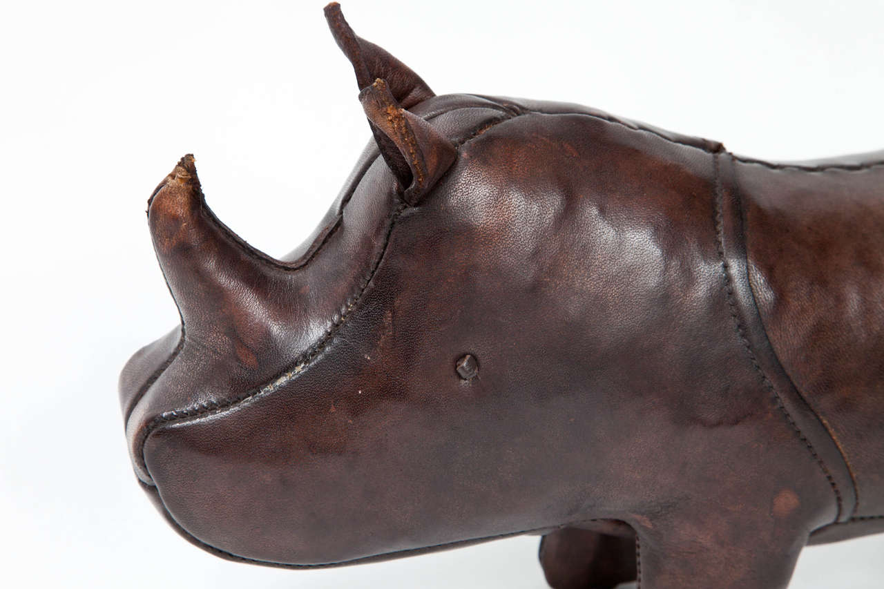 Mid-Century Modern Leather Rhino Sculpture by Omersa