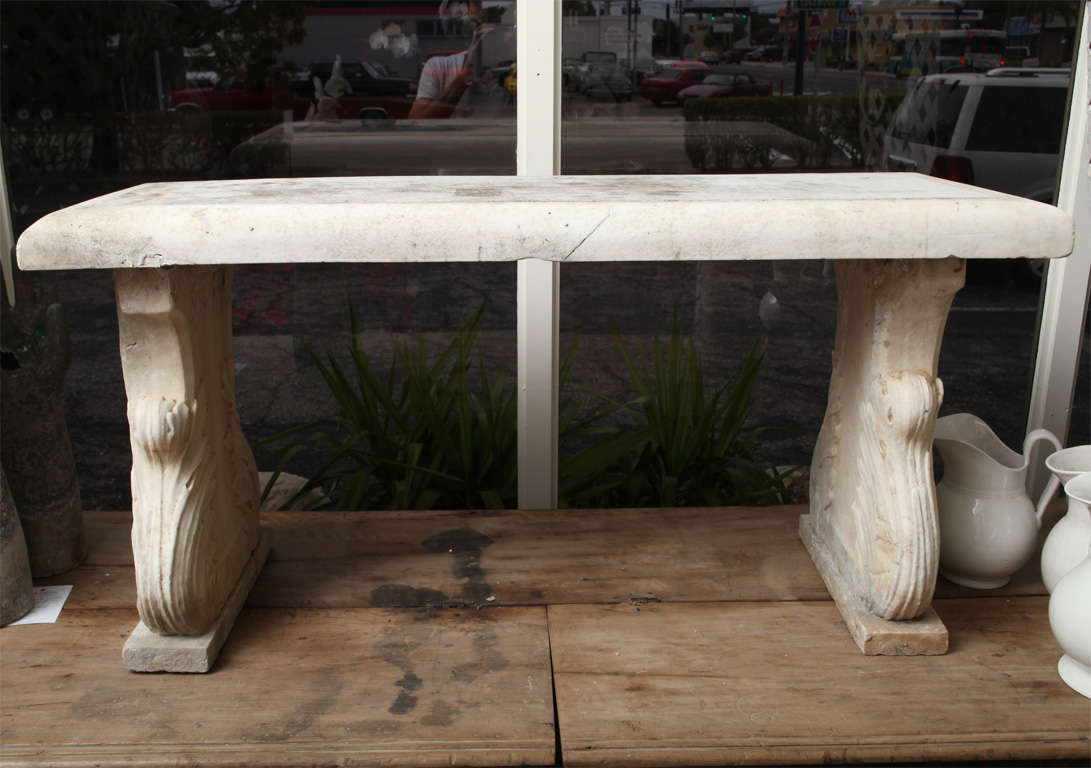 An 18th Century White Carrara Marble Garden Bench with Beautiful Patina