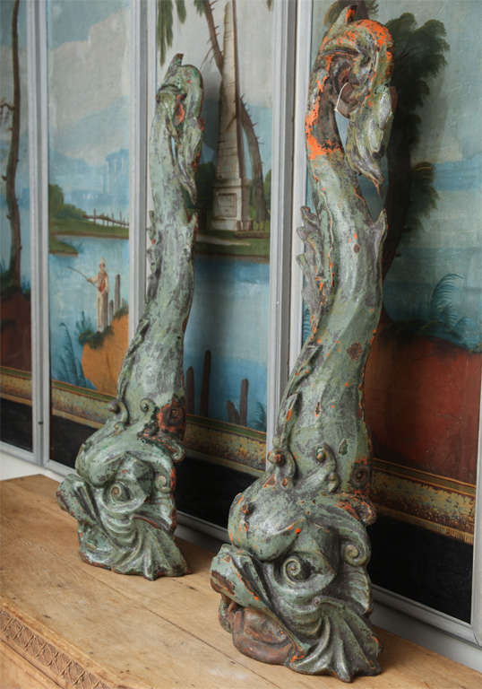 Pair of Green Painted Cast Iron Dolphins 6