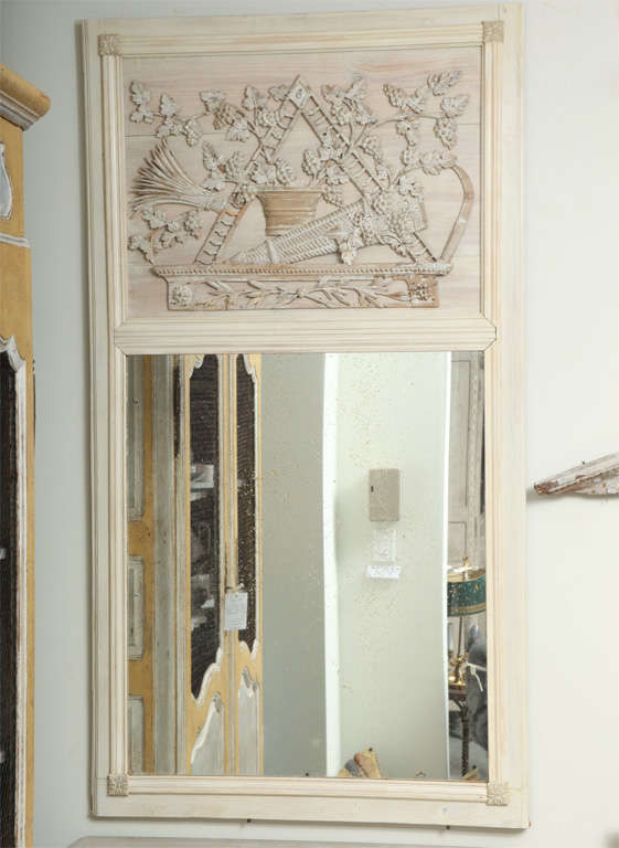 Painted Louis XVI Trumeau Mirror w Grape Harvest Decoration