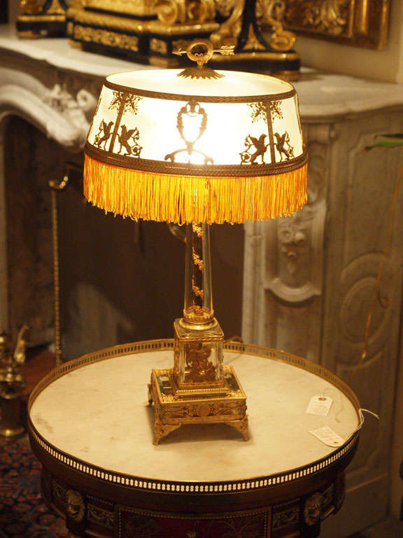 Antique French Crystal and Bronze D'ore Lamp and Shade 7